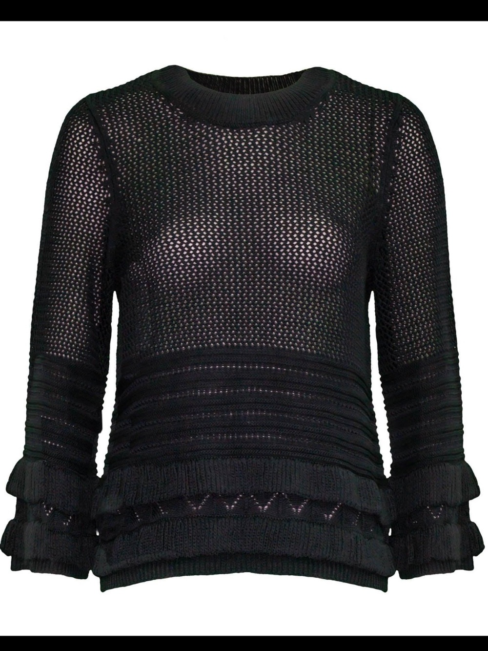 Joie Caviar Nico Knit Open-Knit Ruffle Hem Pullover 100% Cotton Sweater medium